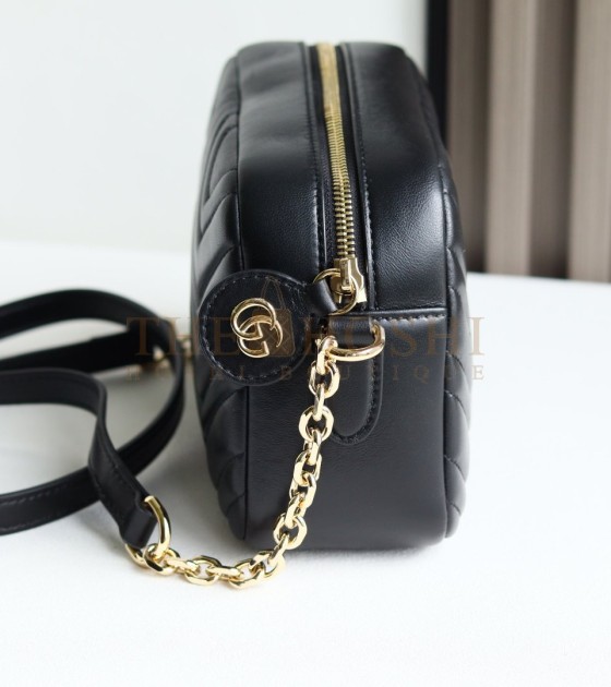 Gvc*1 GG Marmont Camera Bag  White Quilted Napa Leather Light Gold Hardware 24×15×8cm