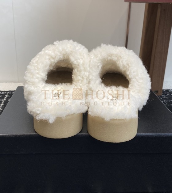 Ch**el Shearling Logo Slides Wool Platform
