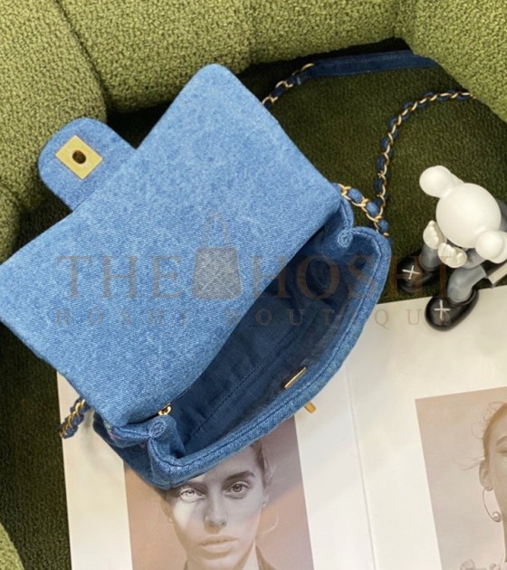 Ch**el Classic Flap Denim Bag Gold Hardware Blue Size 23×14×8cm