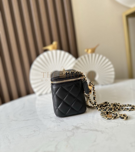 Ch**el Lamskin Leather Vantity Case With Chain Black Size 17x9.5x8CM Master Quality