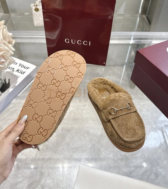 Gvc*1 Horsebit Wool Mules Sandals Suede Calfskin