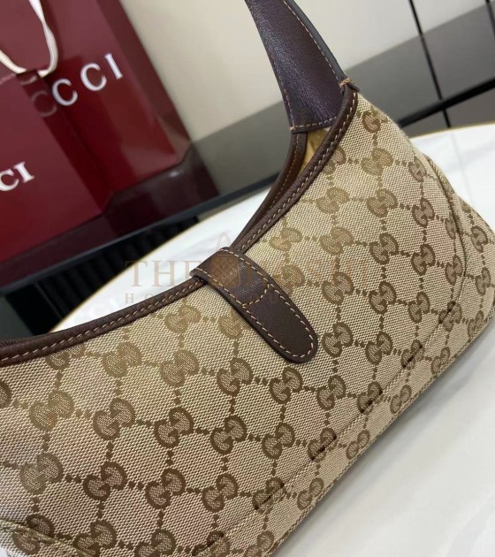 Gvc*1 Jackie Slim Famiglia Crossbody Bag GG Canvas Leather Trim Beige Brown 27×13×6cm Master quality