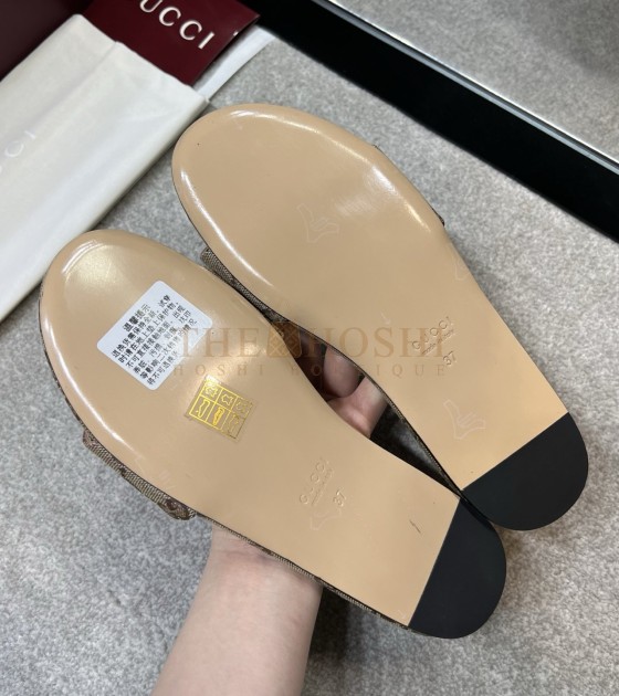 Gvc*1 Horsebit Flat Sandals Beige Ebony GG Canvas Size 36-42 Master Quality