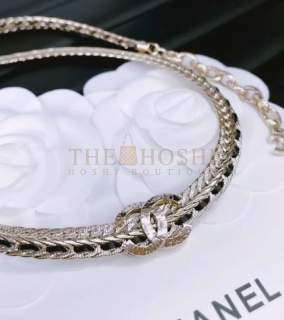 Ch**el CC Logo Pendant Necklace Black