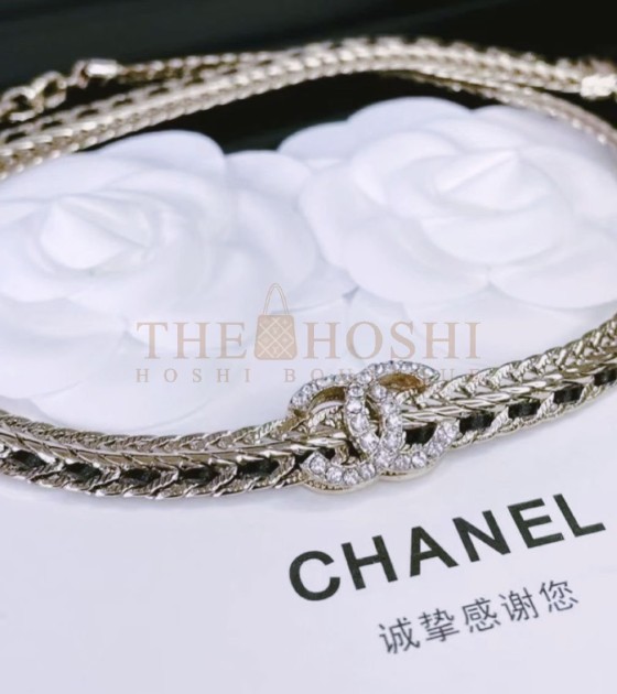 Ch**el CC Logo Pendant Necklace Black