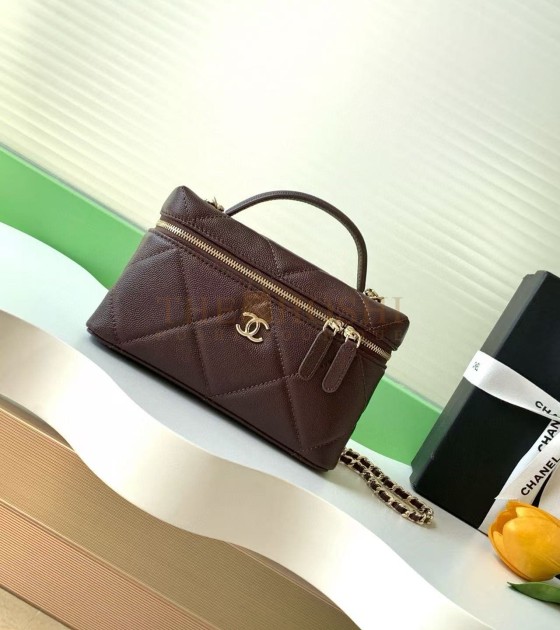 Ch**el 25C Caviar Leather Vanity Case Bag with Chain 17x19.5x5cm Master Quality