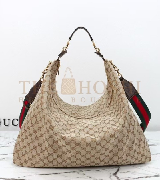 Gvc*1 Brera Large Shoulder Bag Beige Ebony GG Canvas with Brown Leather Trim 45*20*38.5cm Master Quality