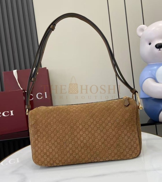 Gvc*1 Half Horsebit Shoulder Bag Brown GG Embossed Suede Brown  31.5×17×12cm