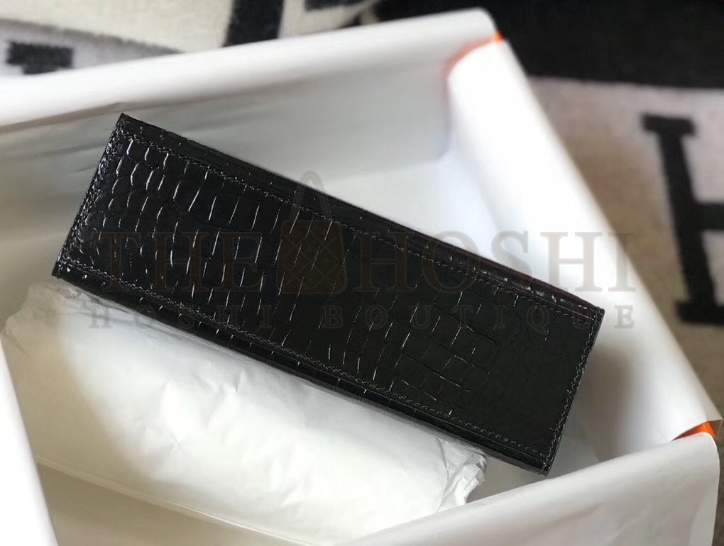 H**me5 Kelly Pochette Bag In Black Embossed Crocodile Leather Master Quality