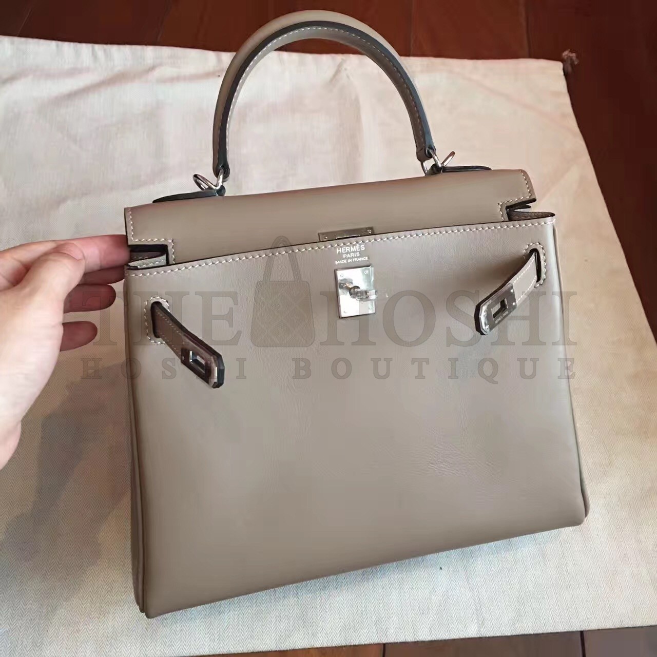 H**me5 Swift Kelly 25cm Retourne Handmade Grey Bag Master Quality
