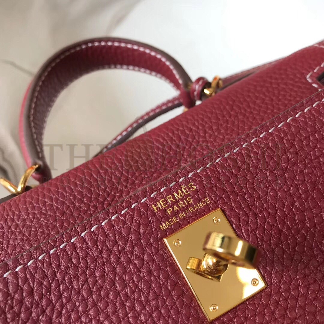 H**me5 Mini Kelly 20cm Bag In Bordeaux Clemence Leather Master Quality