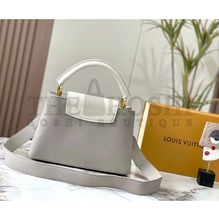 L0vis Vvtt0n LV Women Capucines MM Handbag Steeple Gray Greige Taurillon Leather Master Quality