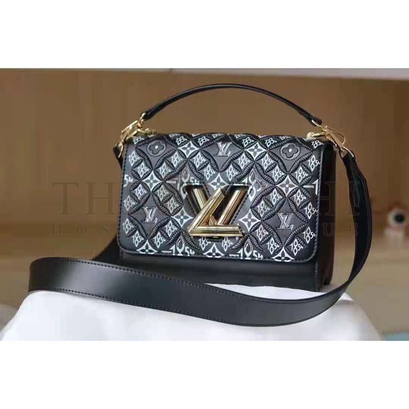 L0vis Vvtt0n LV Women Since 1854 Twist MM Handbag Gray Embroidered Calfskin Master Quality