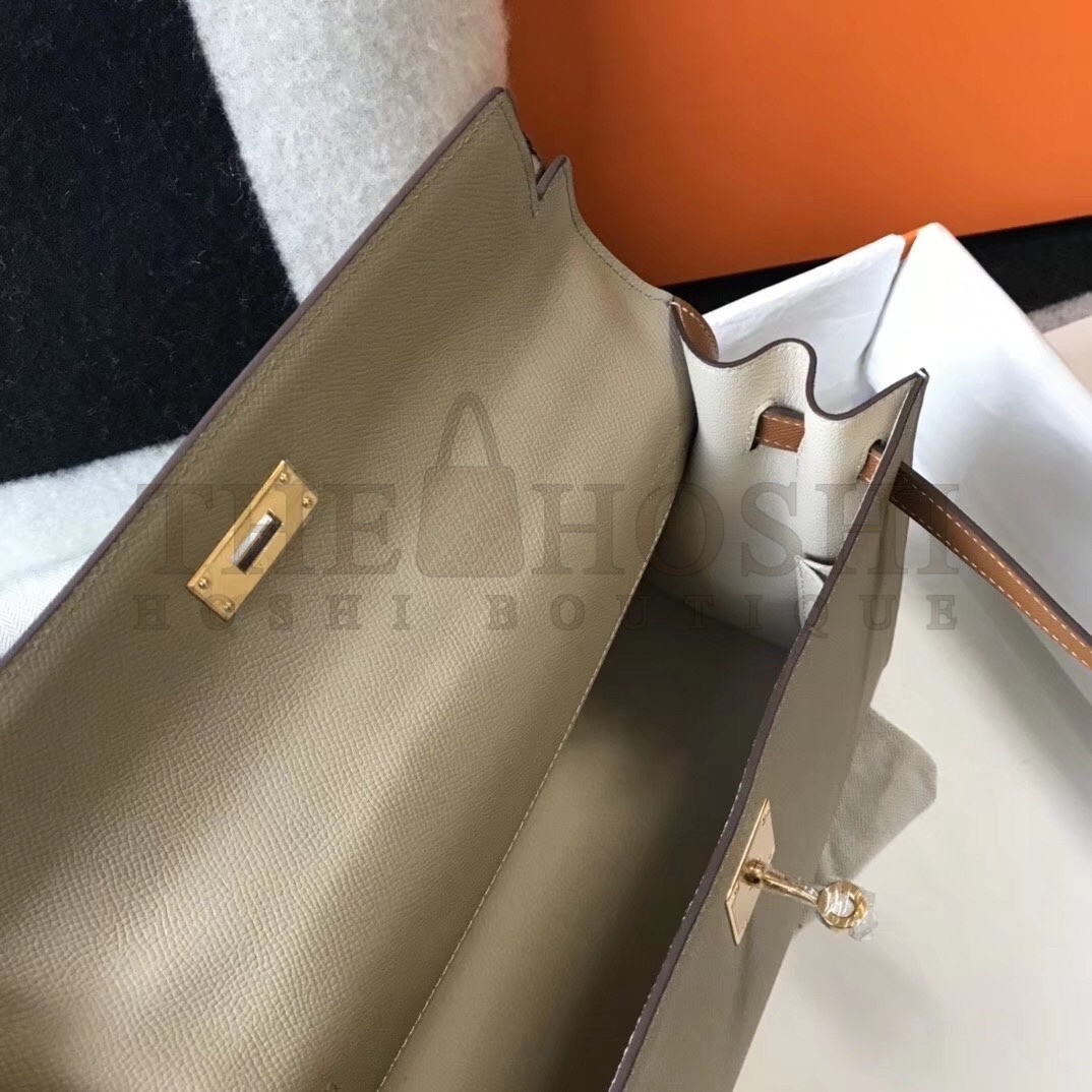 H**me5 Bi-color Kelly 32cm Epsom Bag Tourterelle/Gold GHW Master Quality