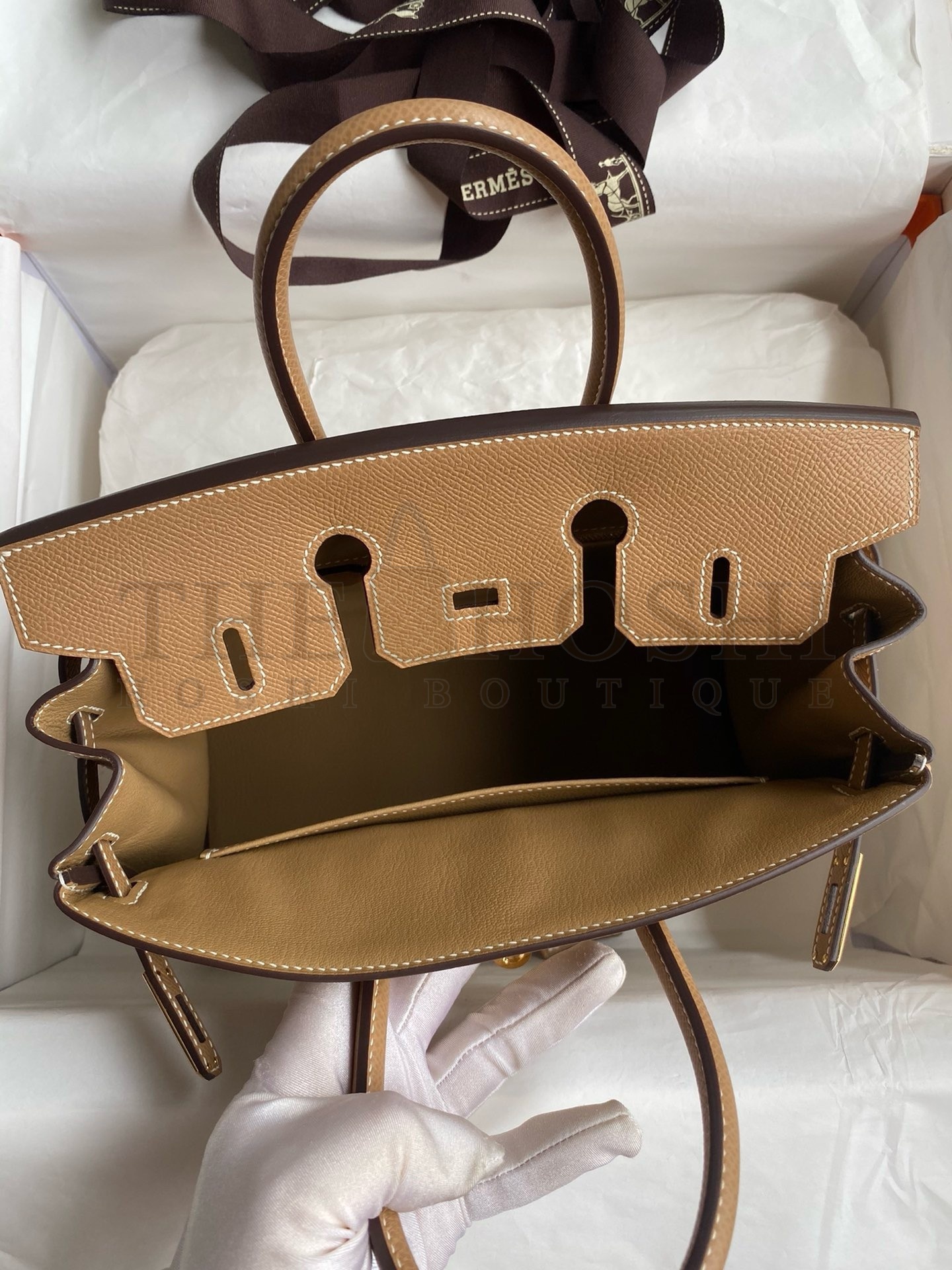 H**me5 Birkin 25 Handmade Bag In Toile &amp; Chai Epsom Leather Master Quality