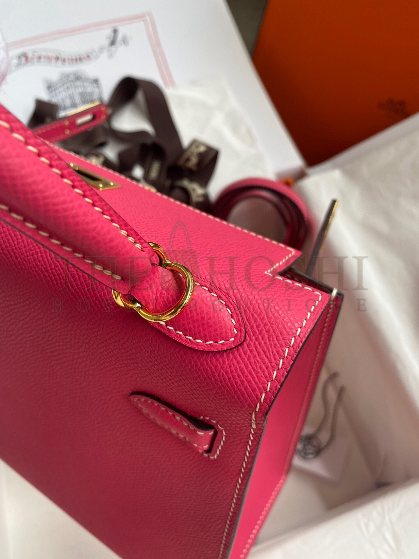 H**me5 Kelly Sellier 25 Handmade Bag In Peach Epsom Calfskin Master Quality