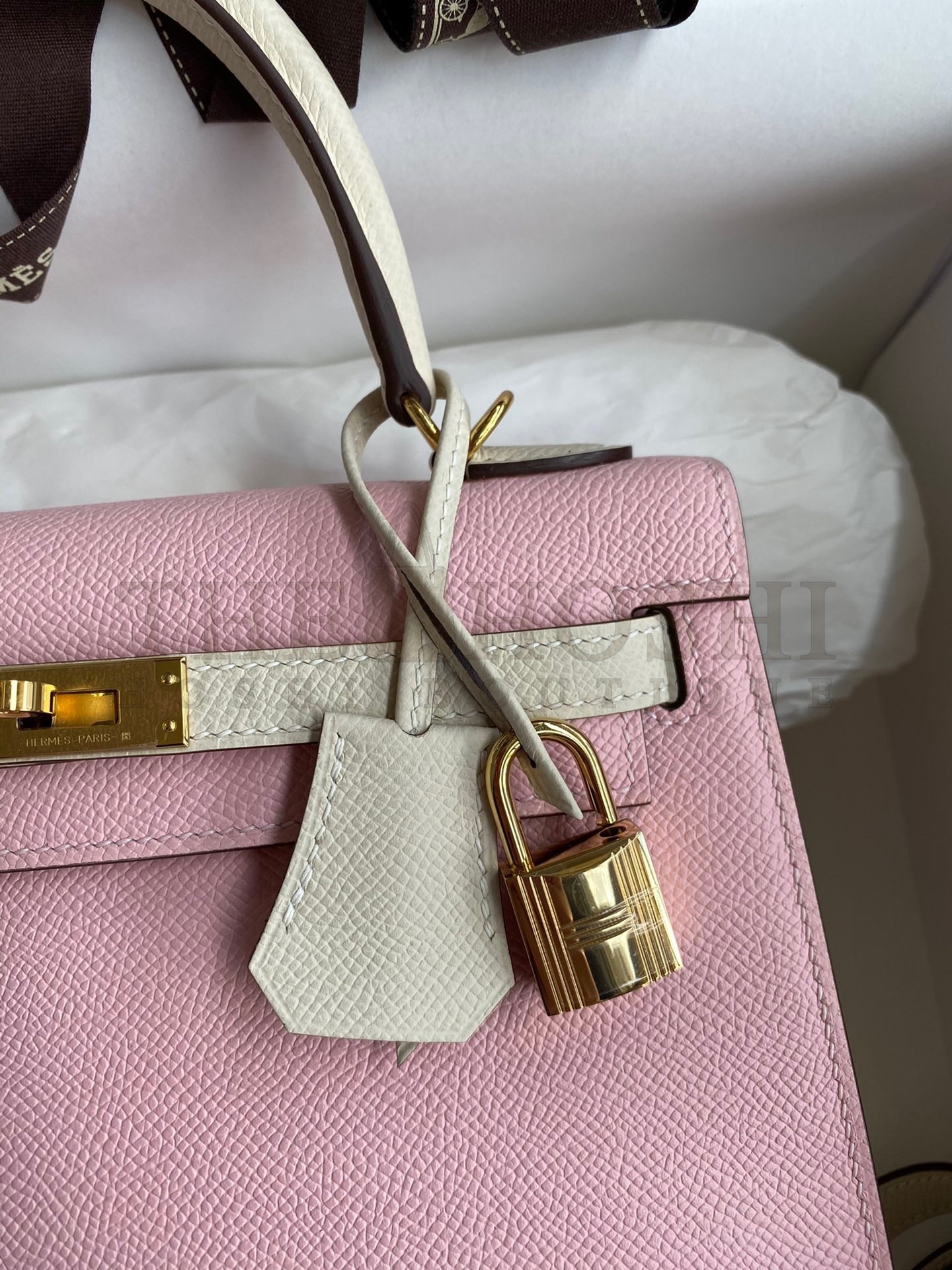 H**me5 Kelly Sellier 25 Bicolor Bag in Rose Sakura and Craie Epsom Calfskin Master Quality