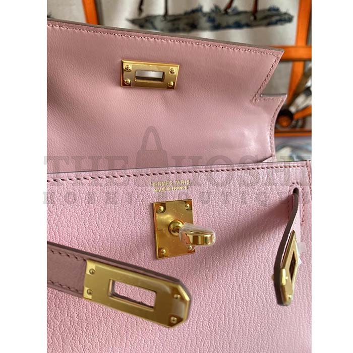 H**me5 Women Mini Kelly 20 Bag Suede Leather Gold Hardware-Pink Master Quality