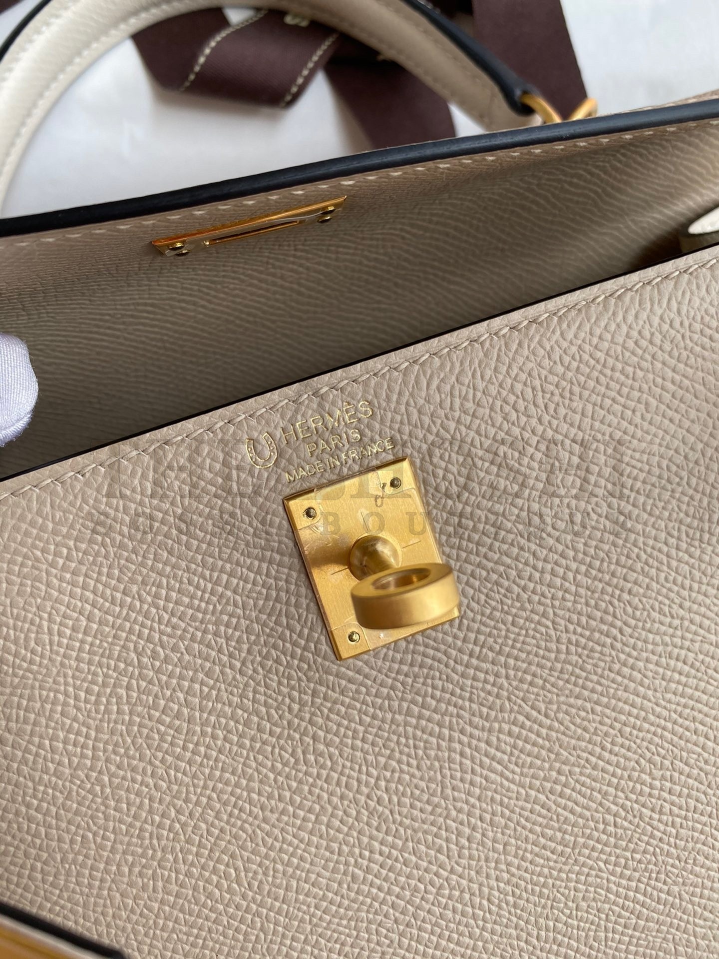 H**me5 Kelly Sellier 25 Bicolor Bag in Trench and Craie Epsom Calfskin Master Quality