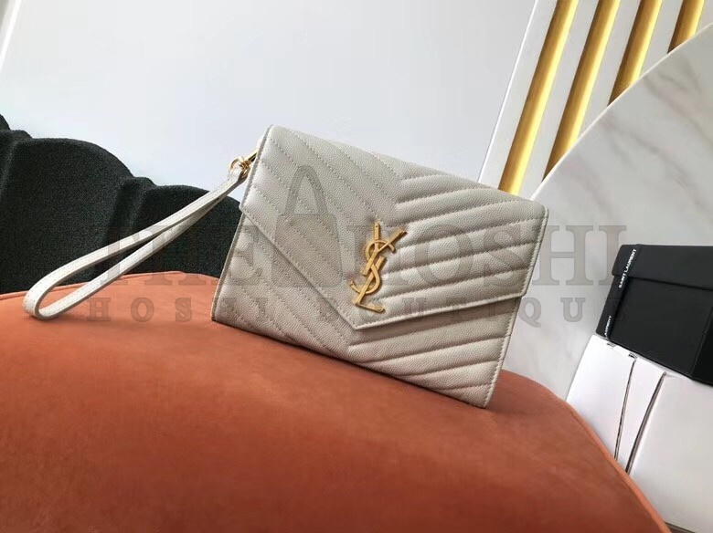 Sa1nt Lau*nt Monogram Clutch In White Grained Leather Master Quality