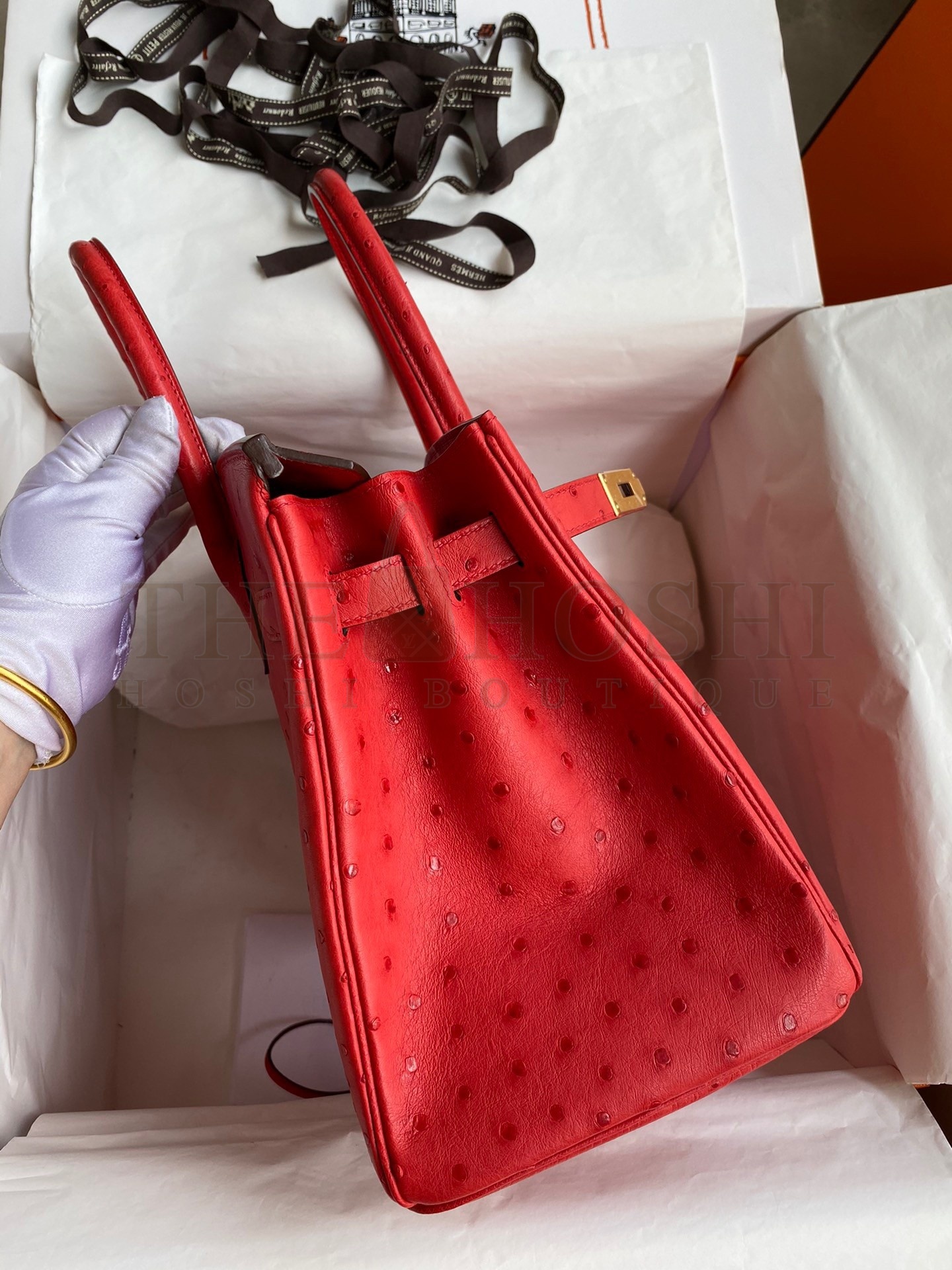 H**me5 Birkin 30 Retourne Handmade Bag In Red Ostrich Leather Master Quality