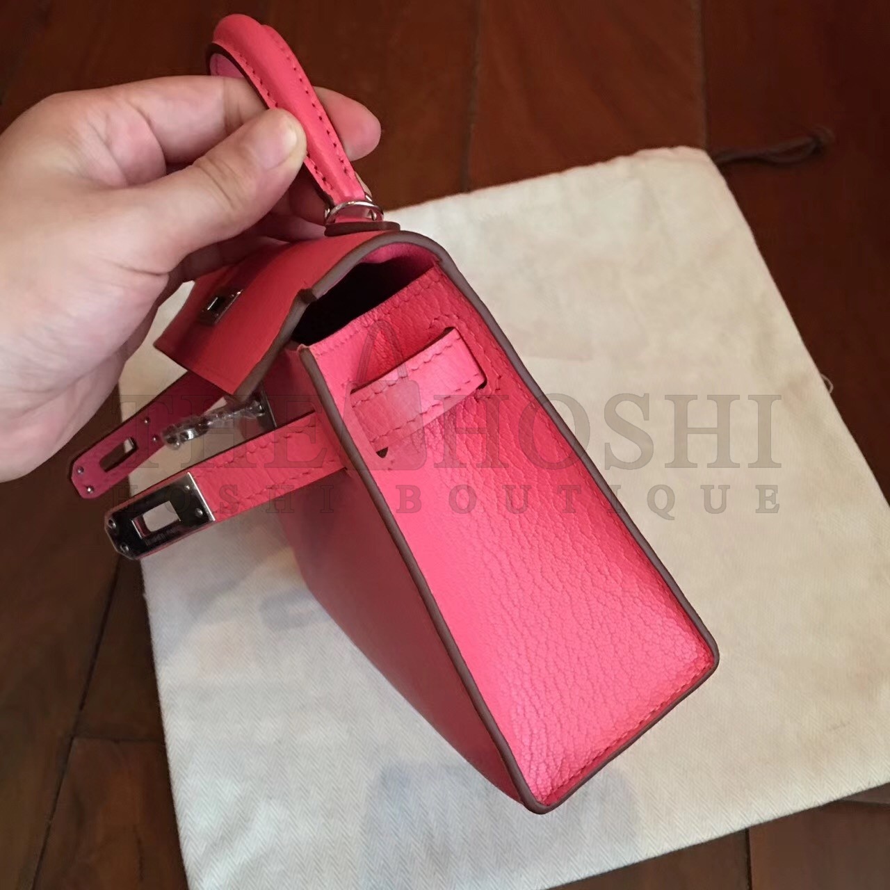 H**me5 Rose Lipstick Chevre Kelly Mini II Handmade Bag Master Quality