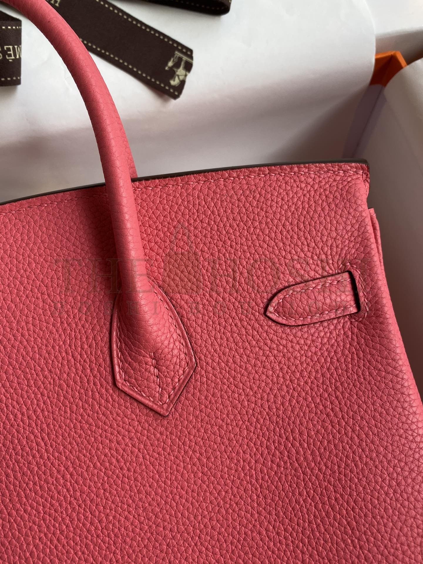 H**me5 Birkin 25 Retourne Handmade Bag In Rose Lipstick Clemence Leather Master Quality