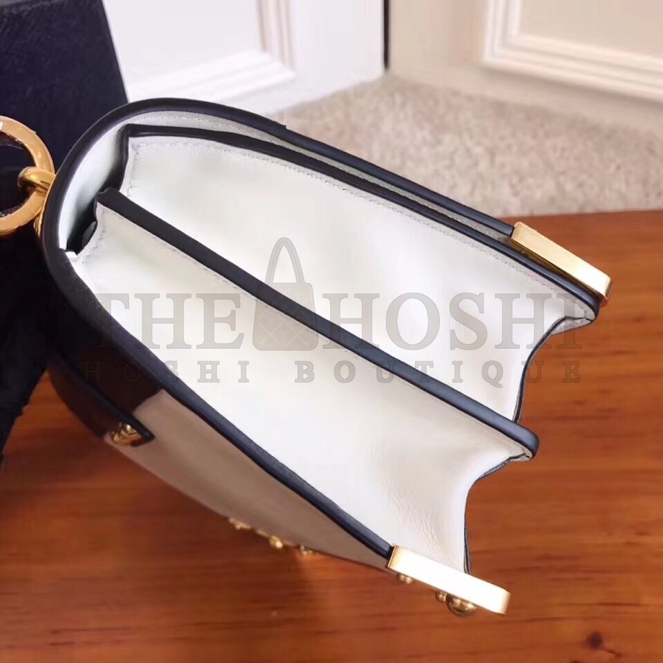 Pra*a Cahier Shoulder Bag In White/Black Leather Master Quality