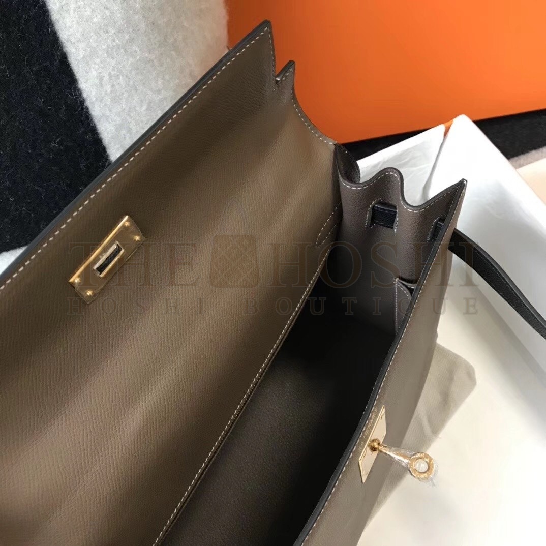 H**me5 Bi-color Kelly 32cm Epsom Bag Taupe/Black GHW Master Quality