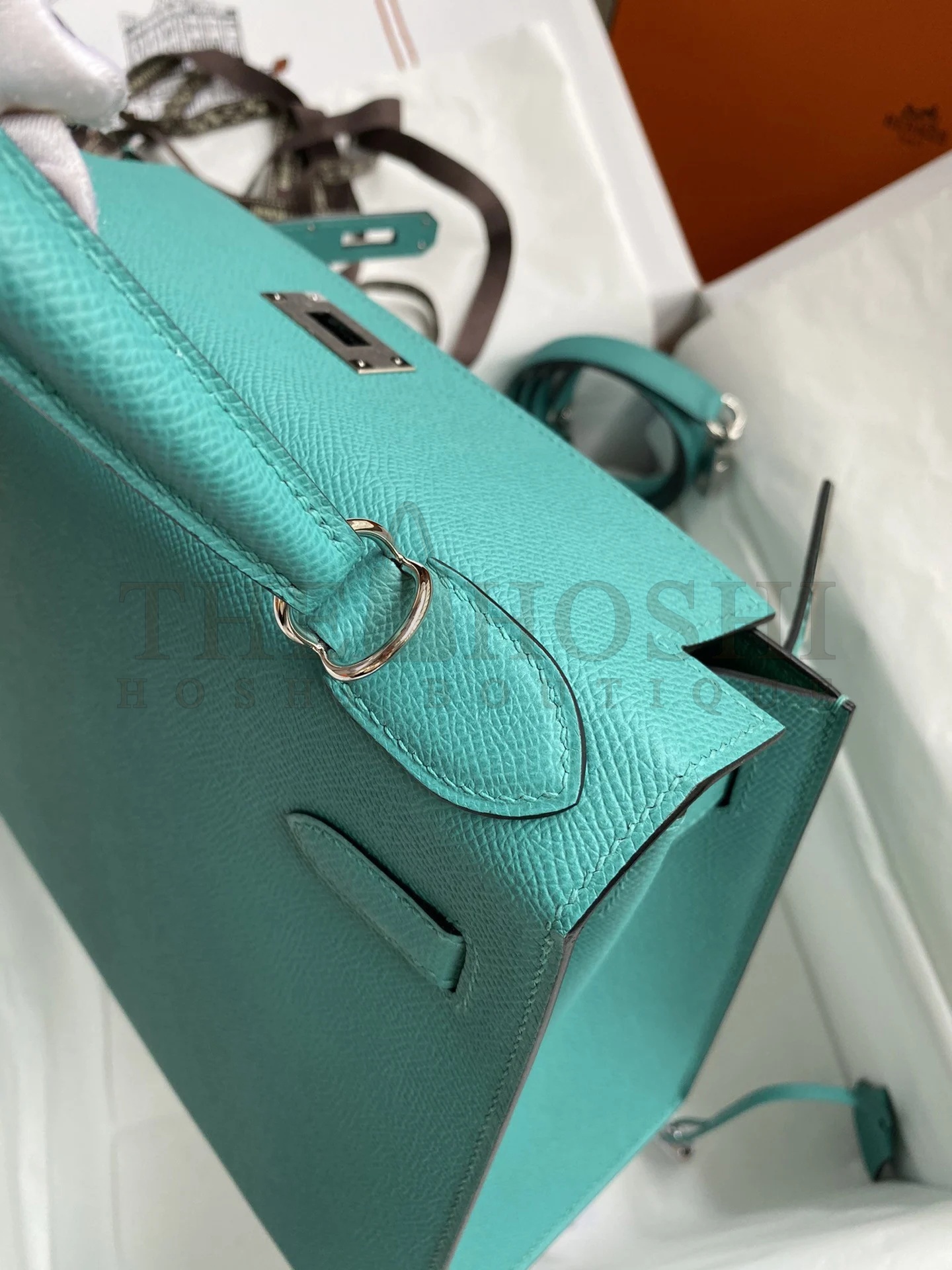 H**me5 Kelly Sellier 28 Handmade Bag In Blue Paon Epsom Calfskin Master Quality