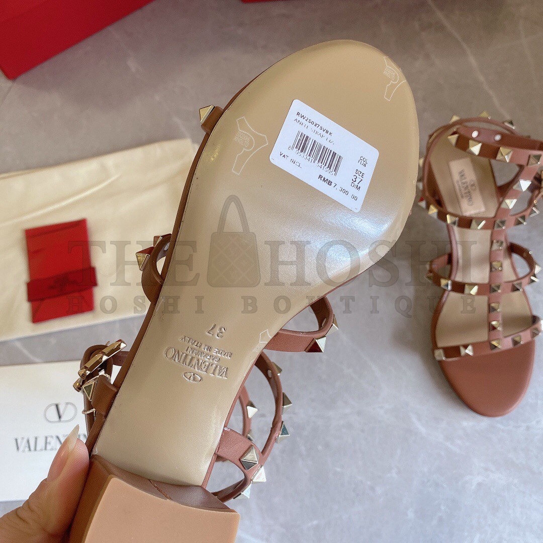 Va1e*ntin0 Rockstud Ankle Strap Sandals 60mm In Brown Calfskin Master Quality