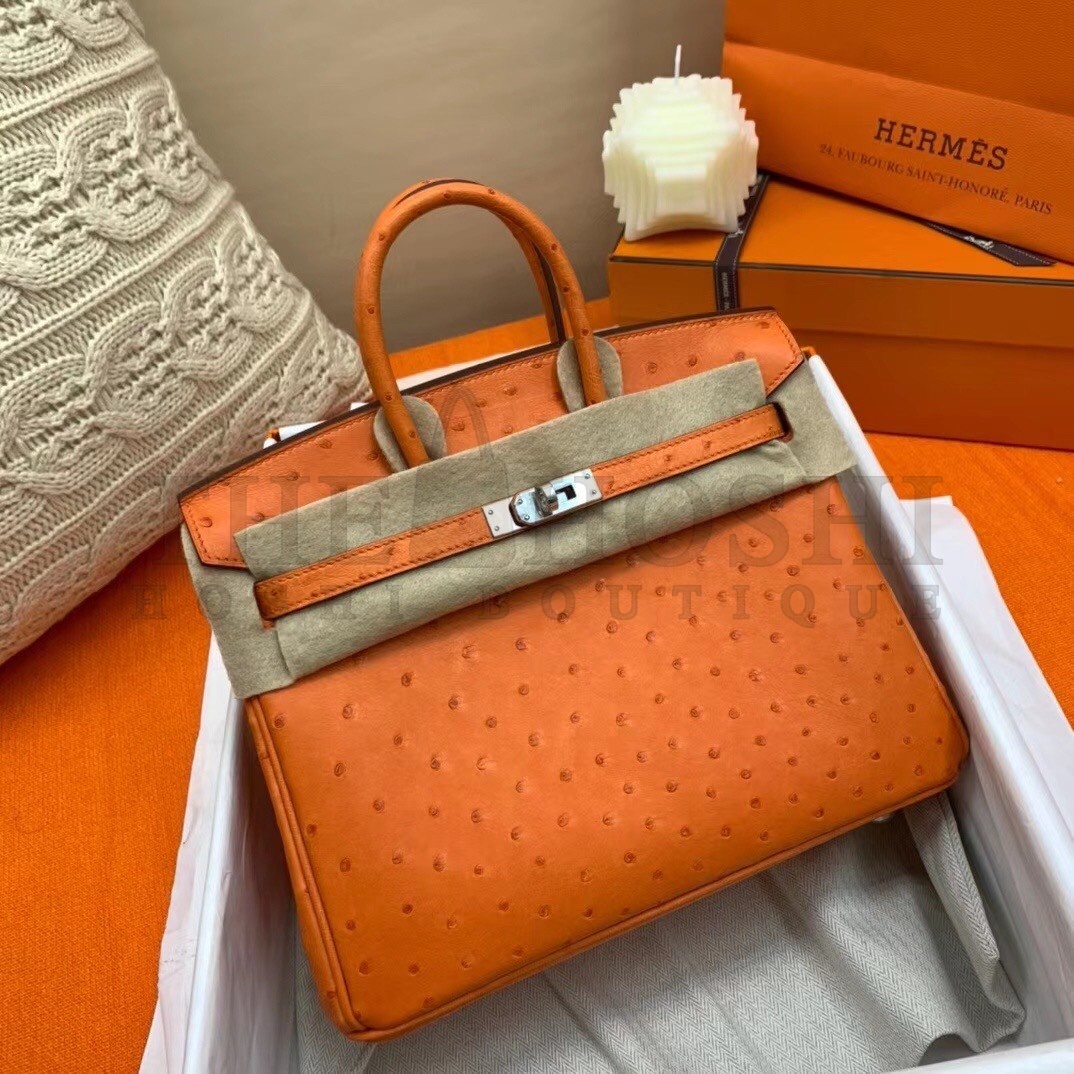 H**me5 Orange Birkin 25cm Ostrich Handmade Bag Master Quality