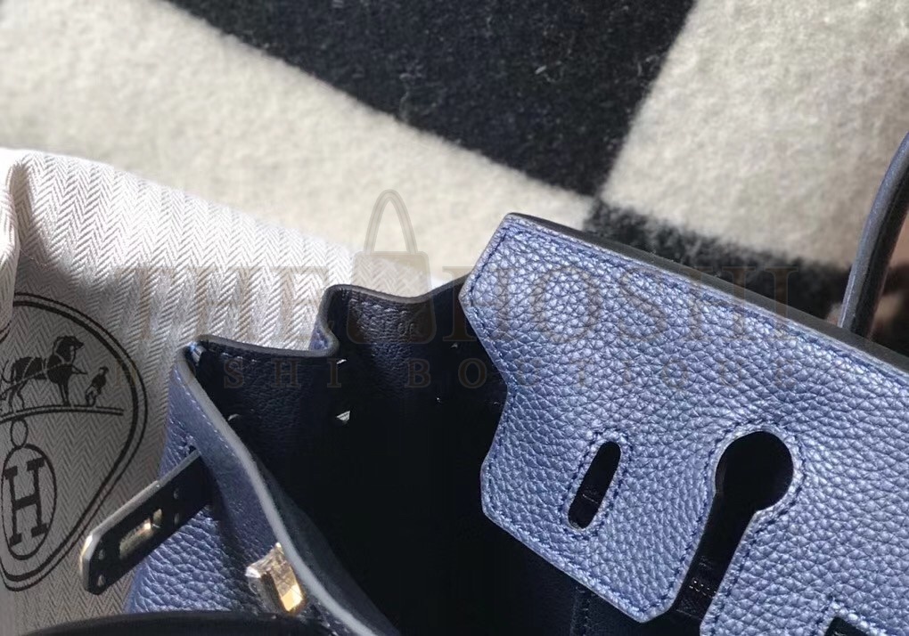 H**me5 Birkin 25cm Bag In Navy Blue Clemence Leather Master Quality