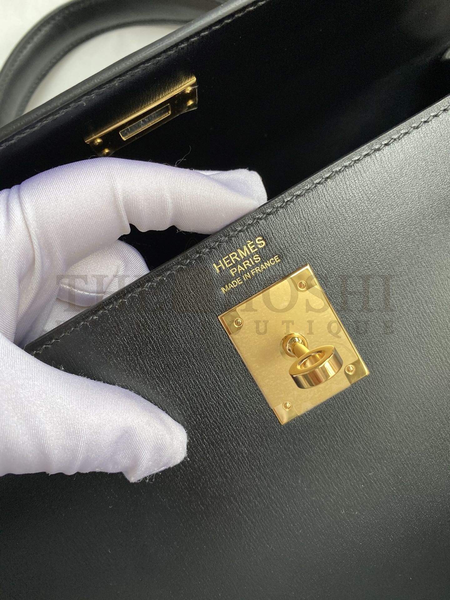 H**me5 Kelly Sellier 32 Handmade Bag In Black Box Calfskin Master Quality