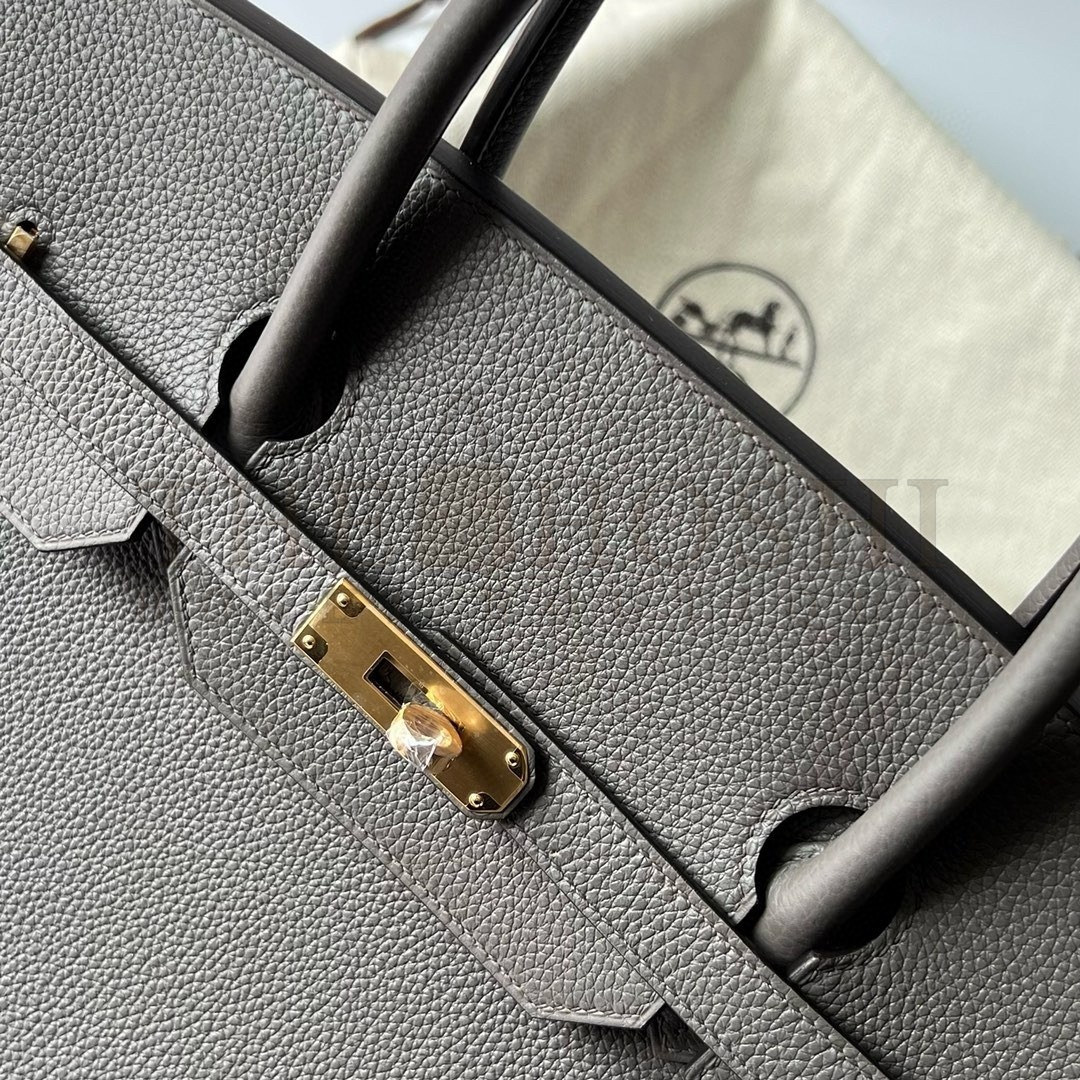 H**me5 Birkin 40 Retourne Handmade Bag In Etain Clemence Leather Master Quality