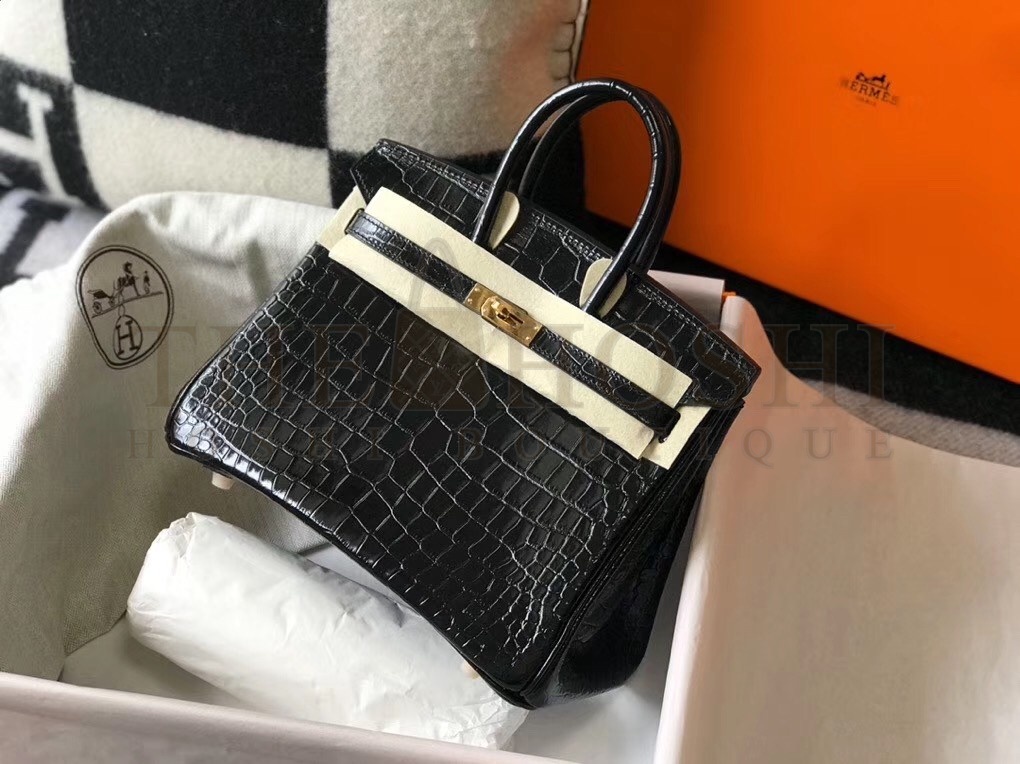 H**me5 Birkin 25cm Bag In Black Embossed Crocodile Leather Master Quality