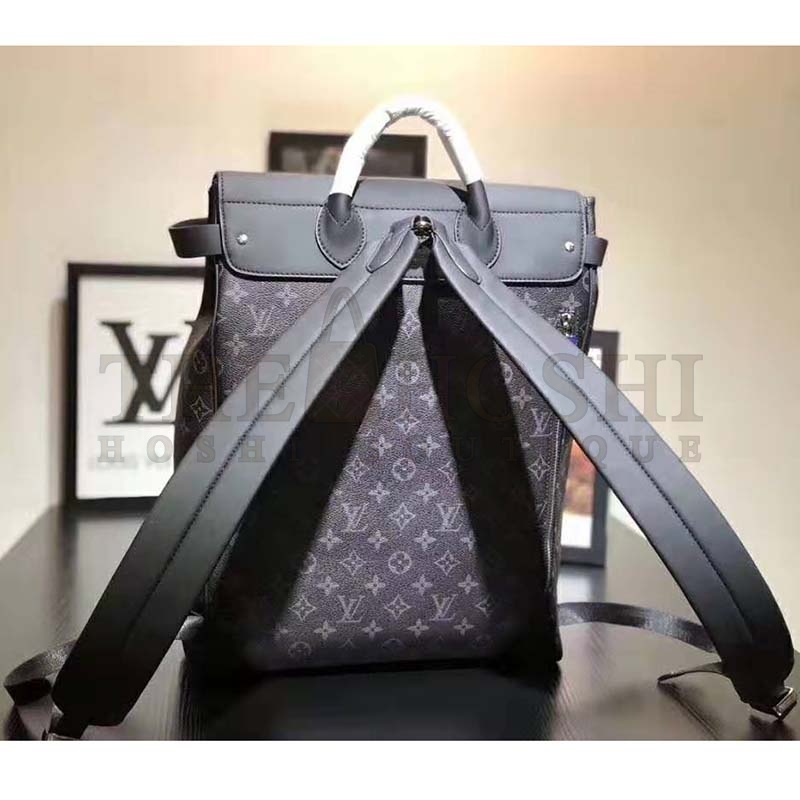 L0vis Vvtt0n LV Men Steamer Backpack in Monogram Eclipse Canvas-Grey Master Quality