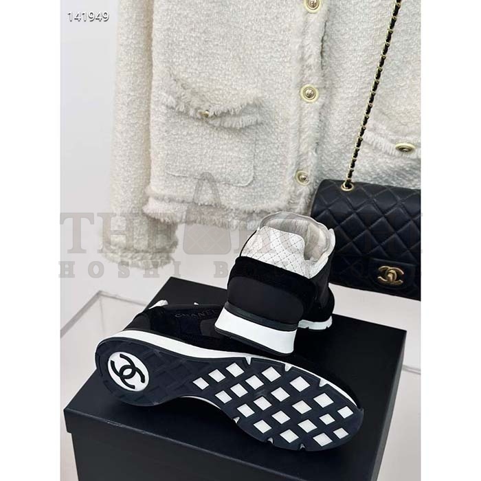 Ch**el Women CC Sneakers Fabric Suede Kidskin Suede Calfskin Navy Black Master Quality