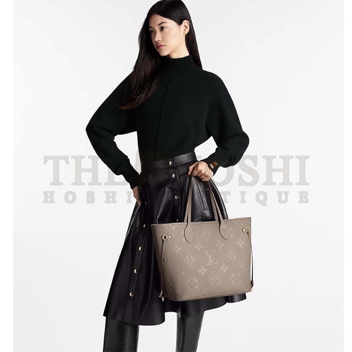 L0vis Vvtt0n Women LV Neverfull MM Carryall Tote Tourterelle Gray Embossed Grained Cowhide M45686 Master Quality