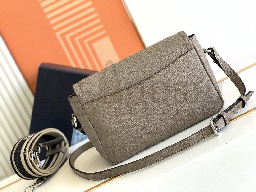 Pra*a Flap Shoulder Bag in Grey Grained Leather Master Quality