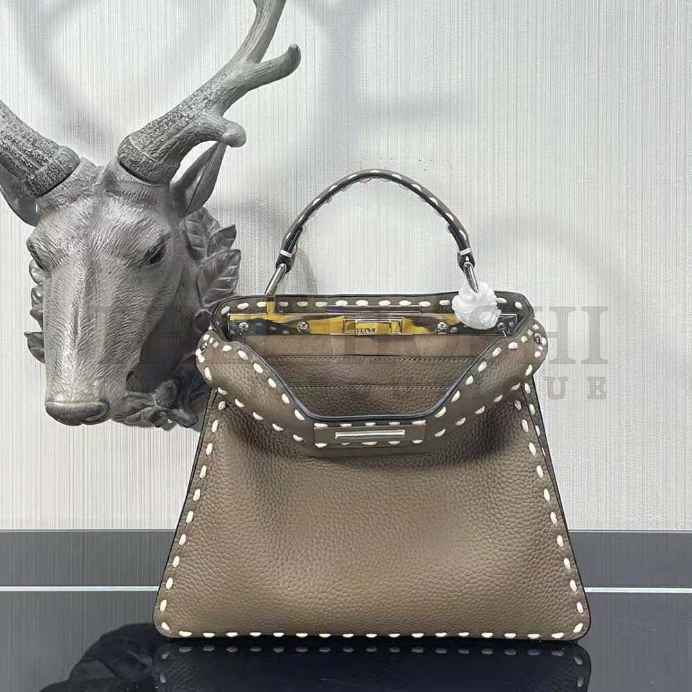 F**di Women Peekaboo Iseeu Small Gray Full Grain Leather Bag Master Quality