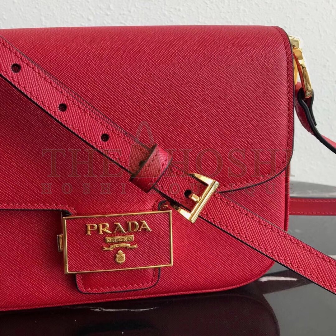 Pra*a Embleme Shoulder Bag In Red Saffiano Leather Master Quality