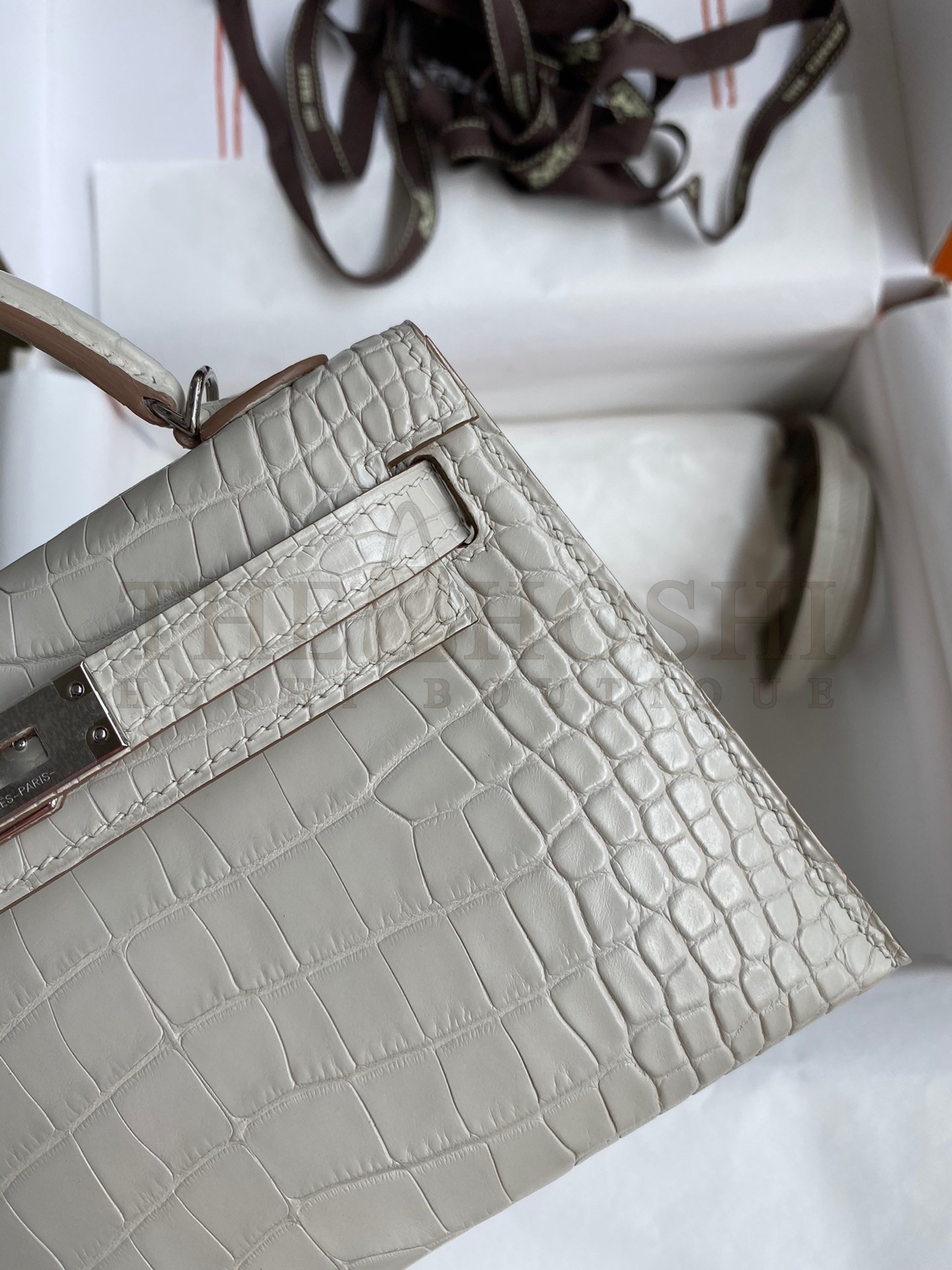 H**me5 Kelly Mini II Sellier Handmade Bag In Grey Matte Alligator Leather Master Quality