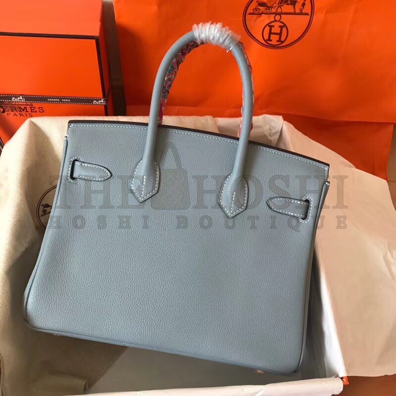 H**me5 Blue Lin Birkin 30cm Clemence Handmade Bag Master Quality