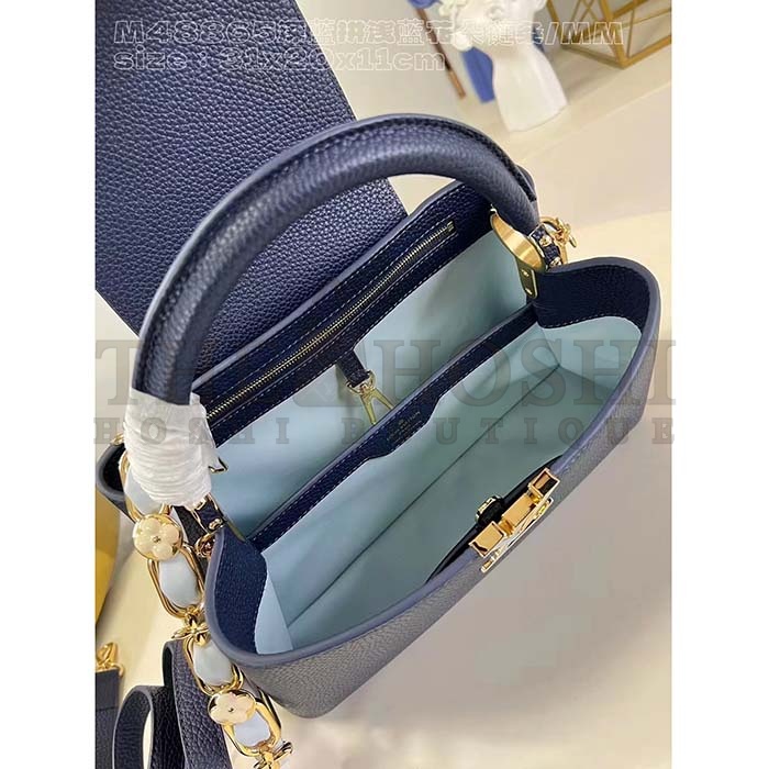 L0vis Vvtt0n LV Women Capucines MM Handbag Navy Blue Taurillon Leather M23199 Master Quality