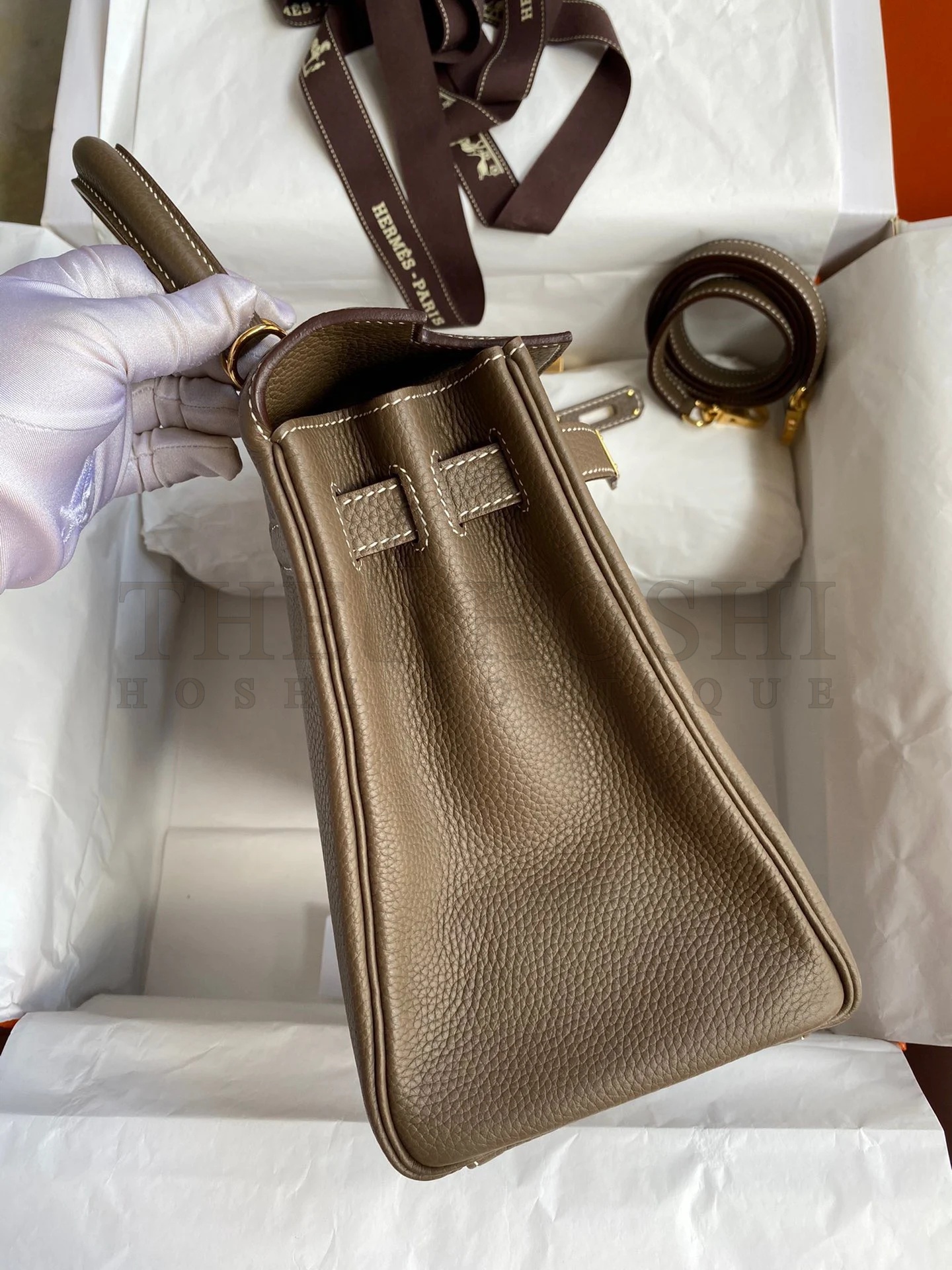 H**me5 Kelly Retourne 28 Handmade Bag In Taupe Clemence Leather Master Quality
