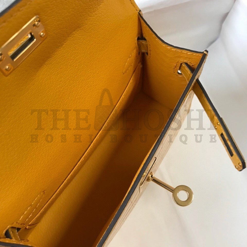 H**me5 Kelly Mini II Bag In Yellow Embossed Crocodile Calfskin Master Quality
