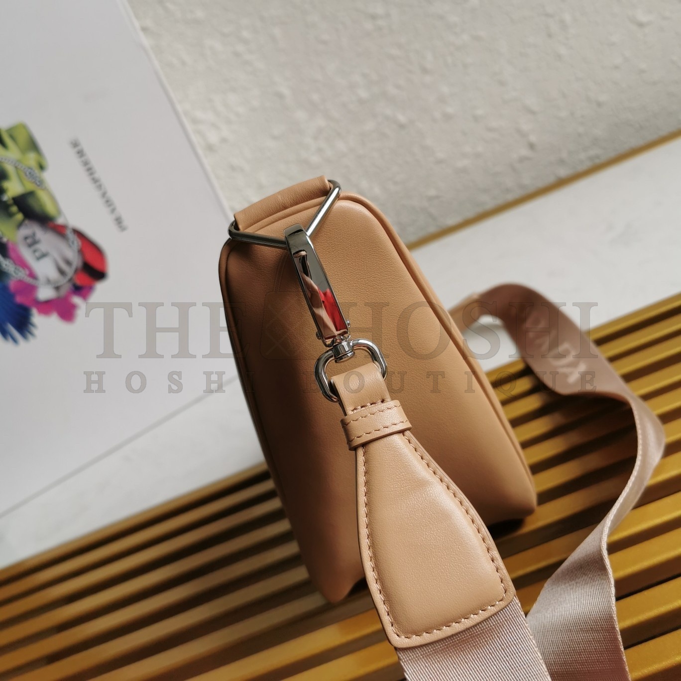 Pra*a Triangle Shoulder Bag In Beige Leather Master Quality