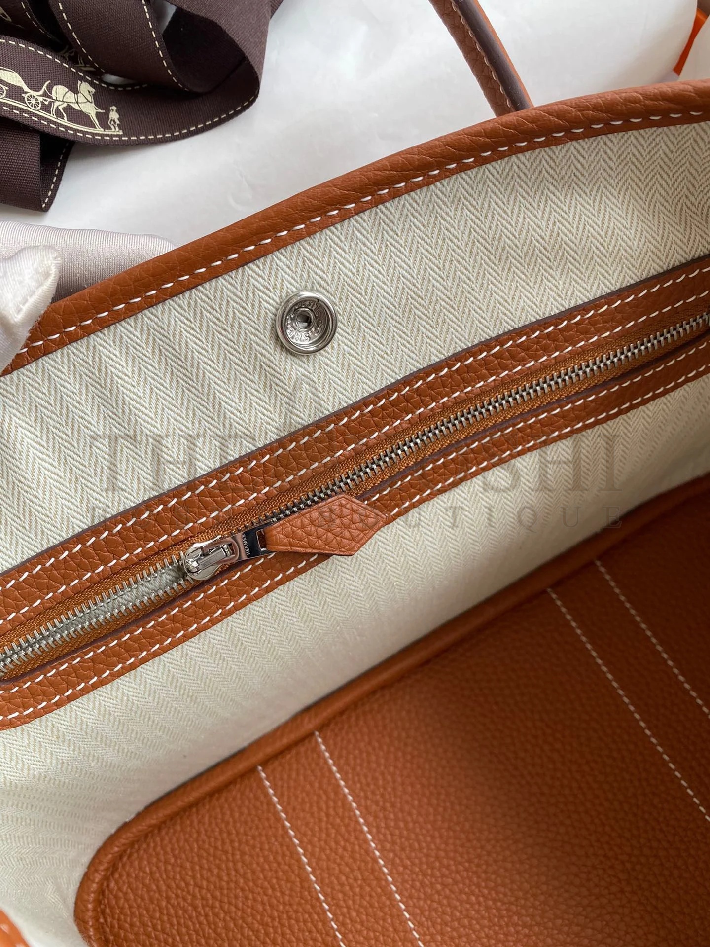 H**me5 Garden Party 30 Handmade Bag in Toile and Gold Leather Master Quality