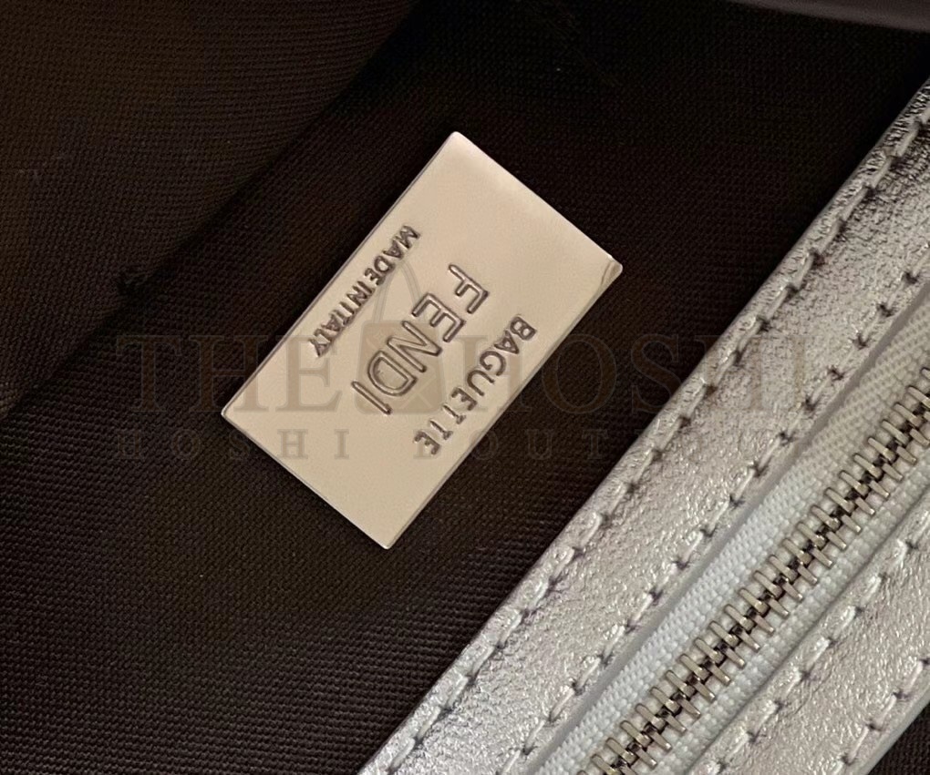 F**di Medium Baguette Bag In Silver FF Metallic Leather Master Quality